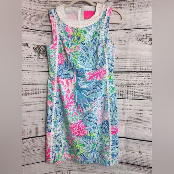 Lilly Pulitzer Dress Womens Size 0 Mila Dobby Stretch Sink Or Swim Shift Mini - Picture 2 of 13